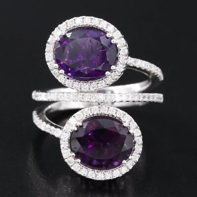 #ad 14K Double Amethyst and .62 CTW Diamond Halo Wrap Ring Unique and Beautiful $589.00