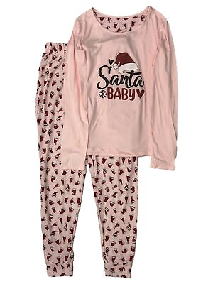 #ad Womens Pink Santa Baby Christmas Holiday Pajamas Soft Knit Sleep Set $29.99