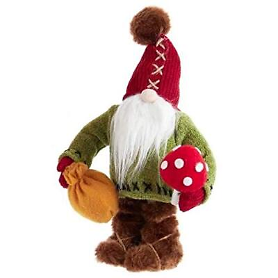 #ad Gnome in Red Hat with Red and White Mushroom Fabric Christmas Ornament 11 Inch $24.98