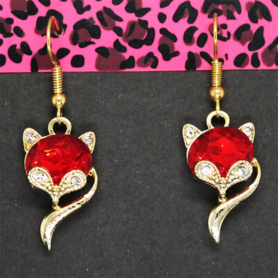 #ad Holiday gifts Elegant Red Fox Head Animal Crystal Women Stand Earrings $2.96