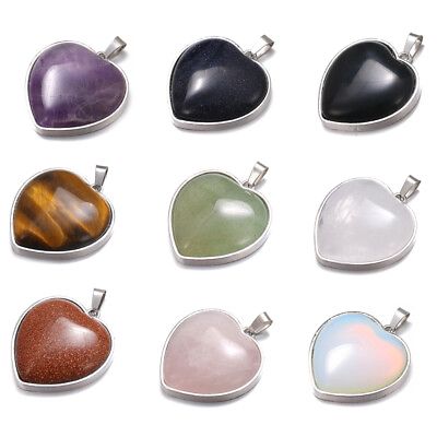 #ad Classic Gemstone Healing Crystal Quartz Love Heart Stone Pendant Necklace Gift $3.59