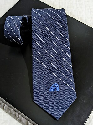 #ad The Challenger Vintage Tie Silk Polyester Blend Navy Blue W Stripes Logo 57x3.5quot; $2.99