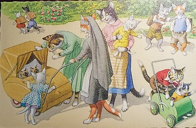 #ad Mainzer Hartung Cats Postcard 4854 Nun with Baby Carriage Belgium Printing $7.00