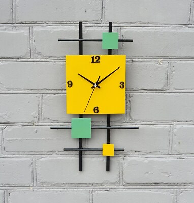 #ad Unique Housewarming Gift Wall Clock Large Geometric Industrial Two tone Colorful $120.00