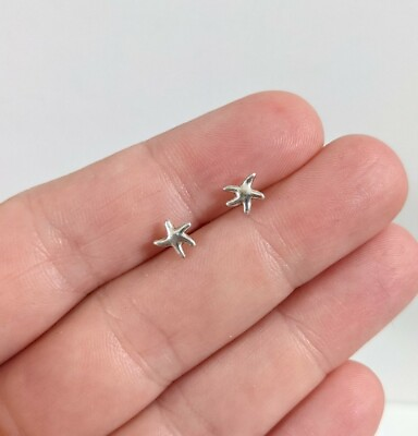 #ad Tiny seastar shaped sterling silver studs Pierced earrings star fish 925 $24.95