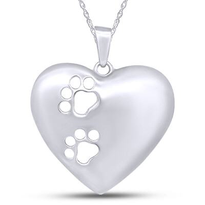 #ad Paw Print Heart Pendant Necklace With Chain 18quot; 925 Sterling Silver $72.44