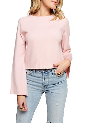#ad Sunday Ritual Women#x27;s Long Sleeve Soft Cropped Sweater Bell Sleeve Pink XS $21.98