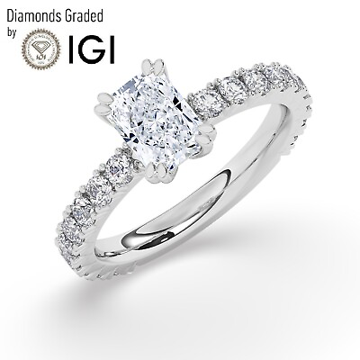#ad IGI1.00 CT Solitaire Lab Grown Radiant Diamond Engagement Ring 18K White Gold $1590.30