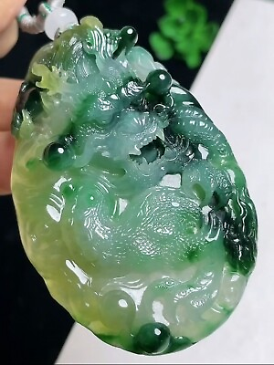 #ad Grade A Emerald Icy Yellow Green Jadeite Jade Pendant Dragon 0413 $14354.80