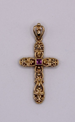 #ad 14k Gold Cross Pendant With Amethyst $199.99