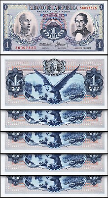 #ad Colombia 1 Peso Oro 1974 UNC 5 Pcs LOT Consecutive P 404e $14.90