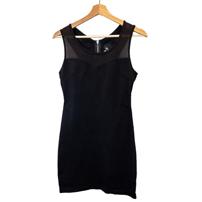 #ad Guess Womens Size Medium Black Bodycon Mini Dress Mesh Chest Panel Stretch $30.99