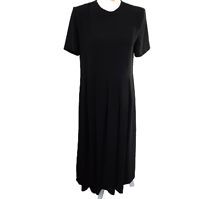 #ad Vintage black Orvis dress S career elegant midi polyester shoulder pads $28.00