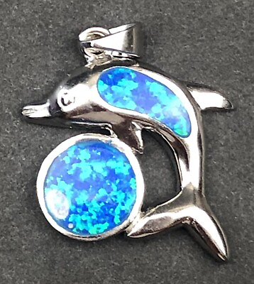 #ad Blue Opal And 925 Sterling Silver Dolphin Pendant $24.50