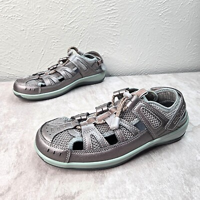 #ad OrthoFeet Comfort Casual Sandals Sz 8 Wide Fit Metallic Silver Work Shoes $42.99