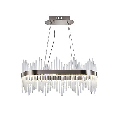 #ad Modern Crystal Chandelier Oval Sand Nickel LED Hanging Ceiling Light Three ... $281.29