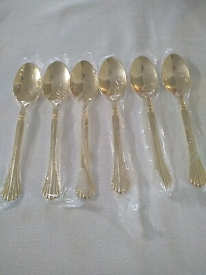 #ad Cambridge Stainless Gold Tone Tracy Lot Of 6 Teaspoons $29.99