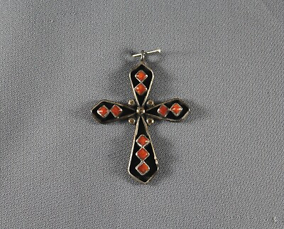#ad Old Pawn Zuni Coral and Sterling Cross Pendant $95.00
