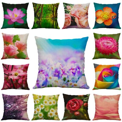 #ad Sofa Cotton Plant Throw Cushion Home Case 18#x27;#x27; Cover Flower Pillow Linen Decor $7.76