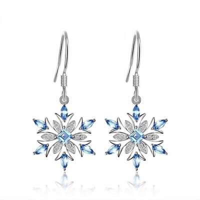 #ad 925 Sterling Silver Snowflake Topaz CZ Drop Dangle Earrings Women $10.91