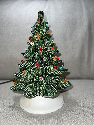 #ad Vintage Ceramic Light Up Green Christmas Tree With Base 10quot; Tall Lighted 1980s $45.14