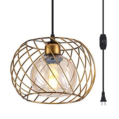 #ad Plug in Hanging Pendant Lighting Gold Small Hanging Glass Lamps That Plug int... $53.85