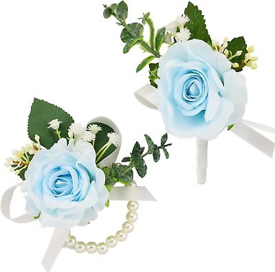 #ad 2Pcs Blue Corsage and Boutonniere SetCorsage Wristlet for Prom DecorBoutonnier $17.26