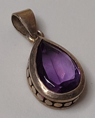 #ad Vintage 925 Sterling Silver Pendant With Purple Stone $35.00