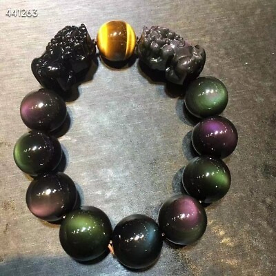 #ad 100% Natural Color Obsidian Rainbow Light Pi Xiu Beads Bracelet 18mm $198.00