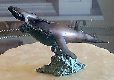 #ad VTG BRONZE HUMPBACK WHALE CALF amp; MOTHER TABLE STATUE 12quot; SF BAY TRADING EXCEL $125.00
