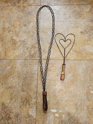 #ad 2 Vtg 32 14quot; Rug Carpet Beater quot;Cordless Dust Cleanerquot; Wooden Wire Rustic.OBO $28.00