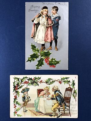 #ad 2 Christmas Antique Postcards. PATRIOTIC. EMB Gold Silver. Soldier Children $9.95