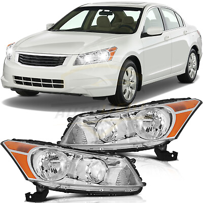 #ad For 2008 2012 Honda Accord 4 Door Sedan Chrome Housing Headlights Assembly Pair $85.99
