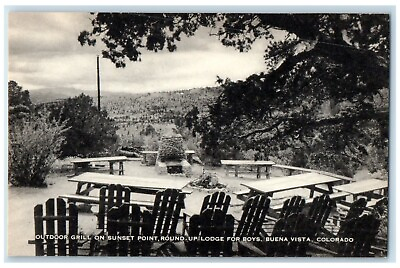 #ad 1948 Outdoor Grill Sunset Point Round Up Lodge Boys Colorado CO Vintage Postcard $29.95
