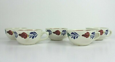 #ad Vintage Boch Boerenbont Belgium Cups flat Hand Painted Floral White Red lot of 5 $27.44