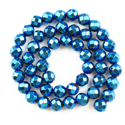 #ad 8mm Faceted Blue Hematite Round Ball Pendant Loose Bead 15.5 inch Q01745 $10.78