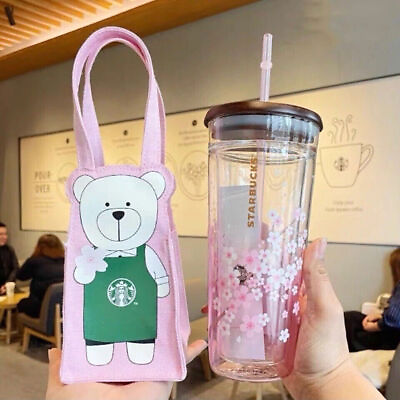 #ad Starbucks Tumbler Pink Sakura Double Glass Straw Cup 591 ml Pink Bag Girl Gifts $39.99