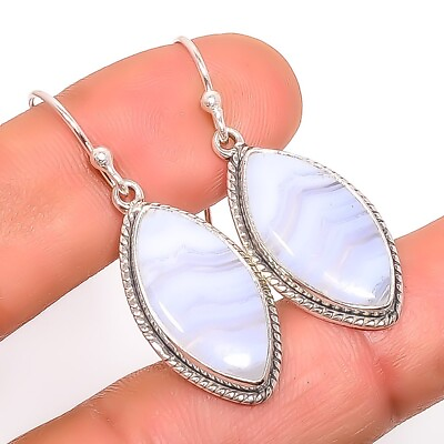 #ad Natural Lace Agate Jewelry 925 Solid Sterling Silver Earrings For Women 1.56quot; $16.79