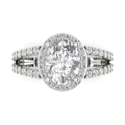 #ad 2.24 ct Oval Halo Bridal Wedding Ring 14k White gold simulated diamond $419.89