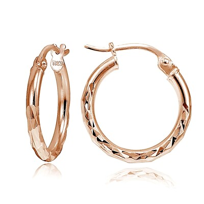 #ad Rose Gold Tone over Sterling Silver Diamond Cut .6quot; Small Round Hoop Earrings $10.22