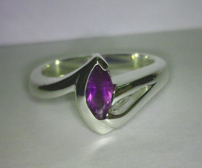 #ad SOLID STERLING SILVER RING 0.54 MARQUISE NATURAL AMETHYST STRONG PURPLE $107.62