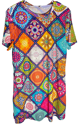 #ad Womens short sleeve multicolor dress 35quot; long size 2XL XXL $13.24