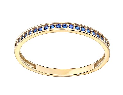 #ad 9ct Yellow Gold BLUE SAPPHIRE cz Eternity Band Ring size R UK Hallmarked GBP 65.00