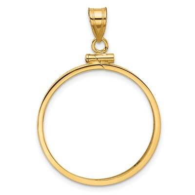#ad 10k Yellow Gold Polished 25.0mm x 2.35mm Screw Top Coin Bezel Pendant $156.99