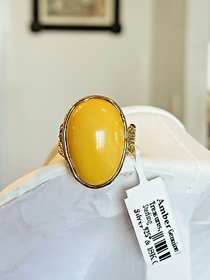 #ad 14K Gold Filled Genuine 100% Baltic Amber Ring Size 80 Egg Yolk Butterscotch $196.15