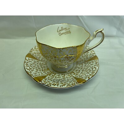 #ad Queen Ann Gold Lace Wedding Anniversary Teacup Saucer Set Bone China England $16.99