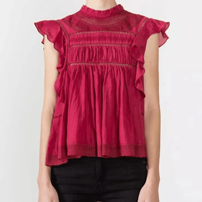 #ad ISABEL MARANT Etoile Blouse Top Womens XS Red Vivia Lace Embroidered Ruffles $80.00