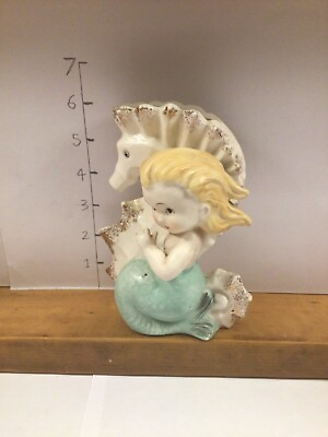 #ad rare vintage mermaid with seahorse vase $385.89