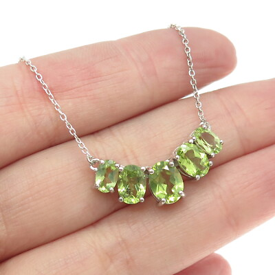 #ad 925 Sterling Silver Italy Real Oval Cut Peridot Cable Chain Necklace 18quot; $42.99