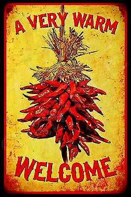 #ad *CHILLI PEPPER WELCOME* USA MADE METAL SIGN 8X12 NEW MEXICO RISTRA RESTAURANT $14.99